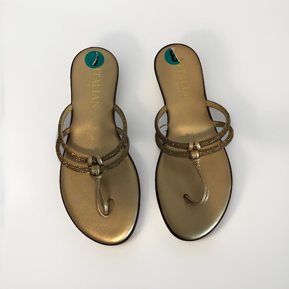 Italian Shoemakers Thong Sandals‎ Avram Size 8 Gold Rhinestones Flip Flops Boho